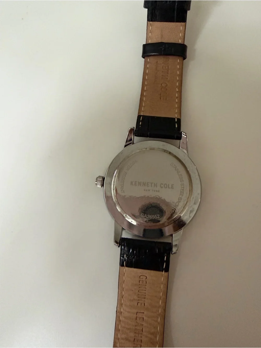 Kenneth Cole Black Dial Silver Case Leather Strap Watch